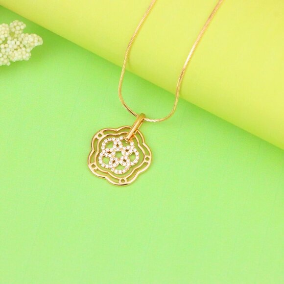 "Rose Gold Floral Geometric Pendant with Sparkling Stone Accents, XPPT1202 - Picture 3 of 13